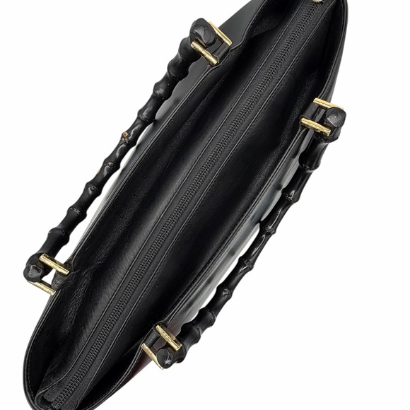 Gucci Vintage Bamboo Top Handle Black Leather Bag w/ unbranded Strap + COA - Picture 14 of 16